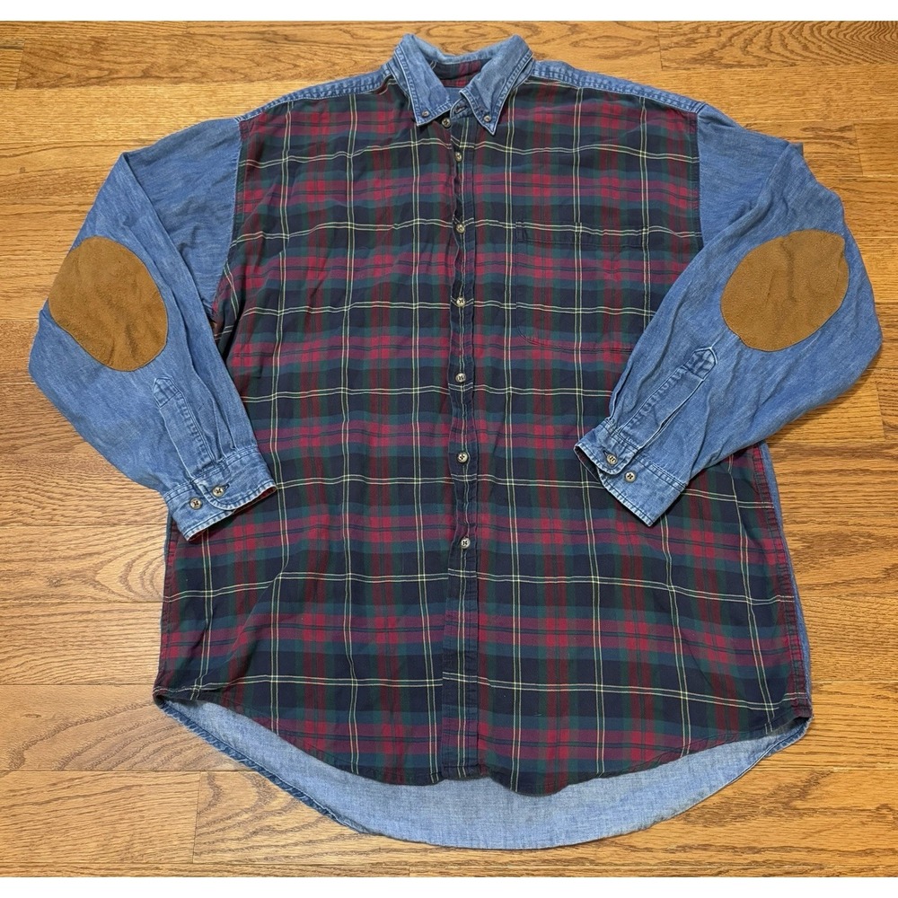VTG Tango Max Rabb Color Block Size Large Button Down Shirt Chambray Cotton Mens